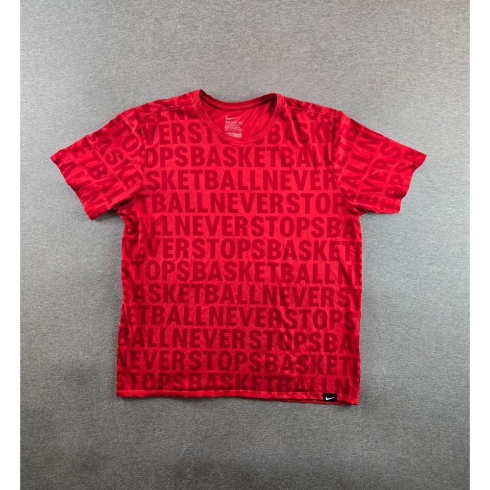 Nike Shirt Mens XL Red Basketball‎ Never Stops AOP Tee Dri-Fit Swoosh Gym